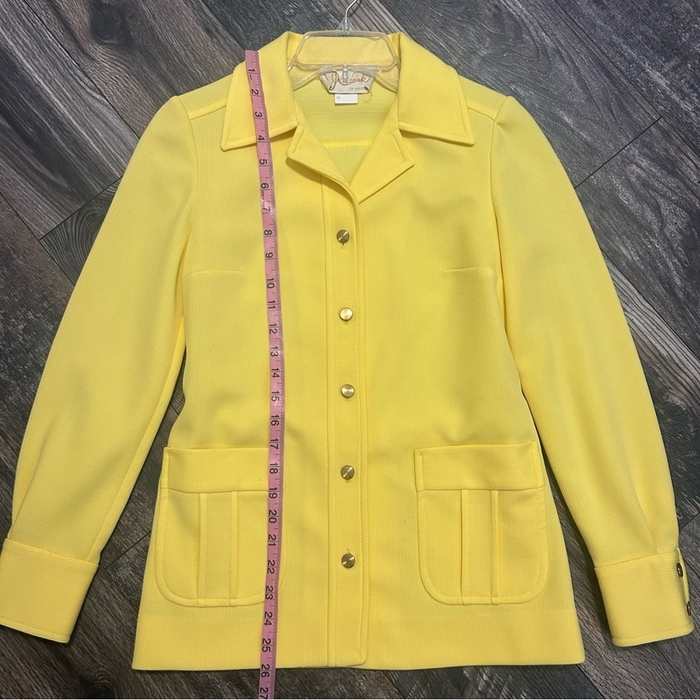 Yellow Vintage 60/70s Polyester Jacket Gold Buttons Pockets Retro - Picture 6 of 10